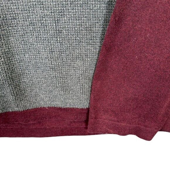 Eddie Bauer Merino Wool Blend Sweater with waffle knit Front Burgundy Gray XLT - Picture 3 of 13